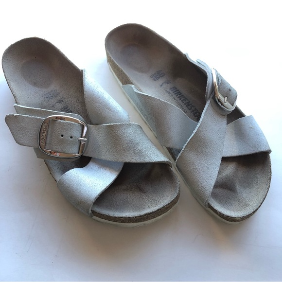 Birkenstock Big Buckle Silver Slide On Sandals 40 - Picture 3 of 12